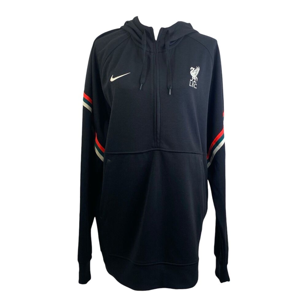 Nike Liverpool FC Travel Hoodie Mens XL Black Long Sleeve Half-Zip Embroidered